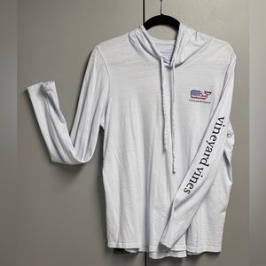 Women’s Light Blue Vineyard Vines Long Sleeve Tee with Hood, American Flag sz L